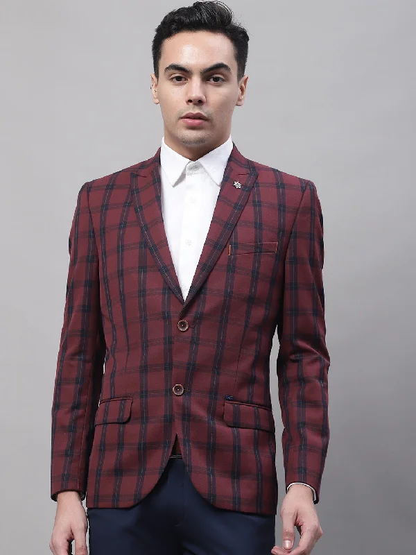 BlazerrobotMaroon Checkered Full Sleeves Formal Blazer For Men