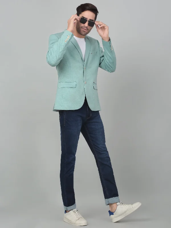 BlazerinnovationCantabil Men Light Green Self Design Notch Lapel Casual Blazer