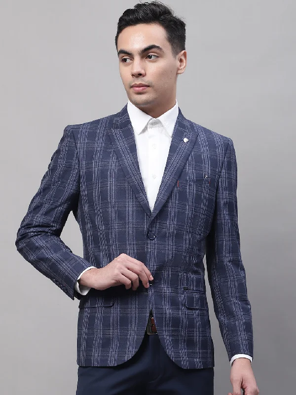 BlazercustomNavy Blue Checkered Full Sleeves Formal Blazer For Men