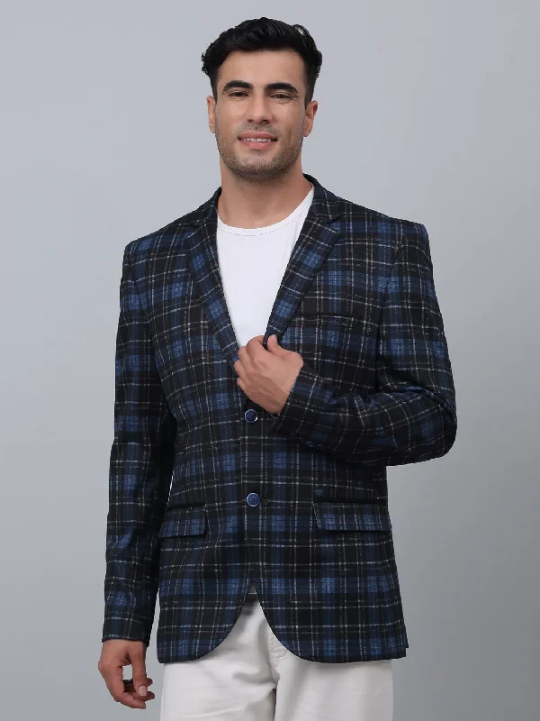 BlazerjacketNavy Checkered Full Sleeves Casual Blazer For Men