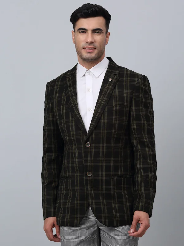 BlazercourtOlive Checkered Full Sleeves Formal Blazer For Men