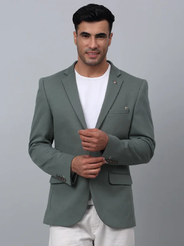 BlazerlookOlive Green Solid Full Sleeves Casual Blazer For Men