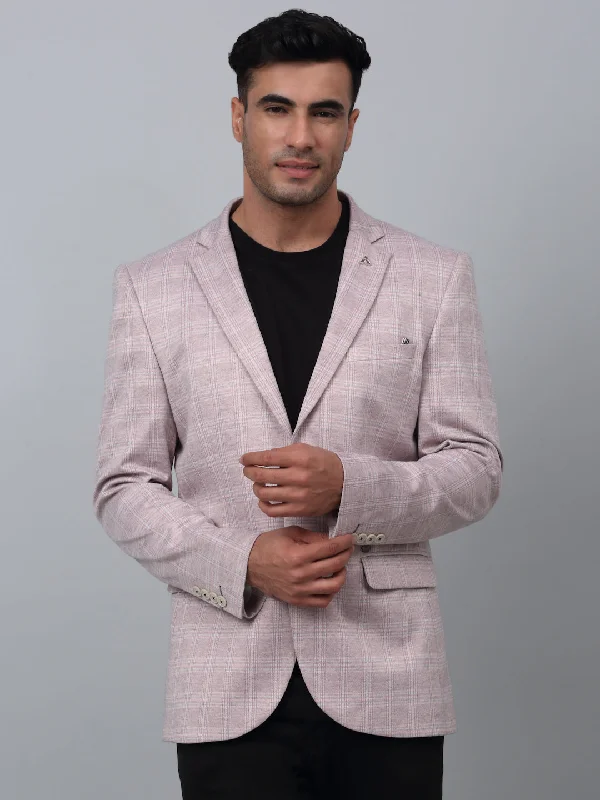 BlazerfabricPeach Checkered Full Sleeves Casual Blazer For Men