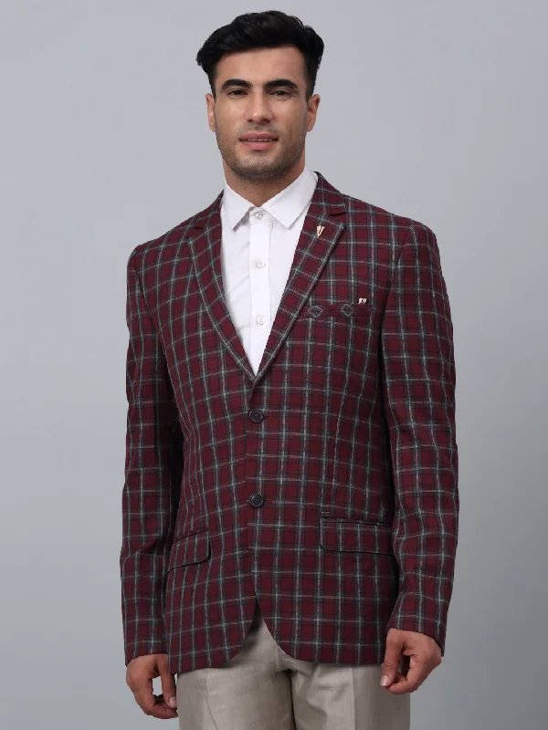 BlazerseasonRed Checkered Full Sleeves Formal Blazer For Men