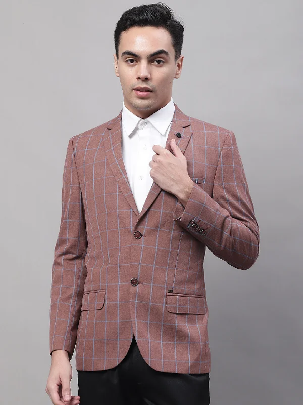 BlazerclassicRust Checkered Full Sleeves Formal Blazer For Men