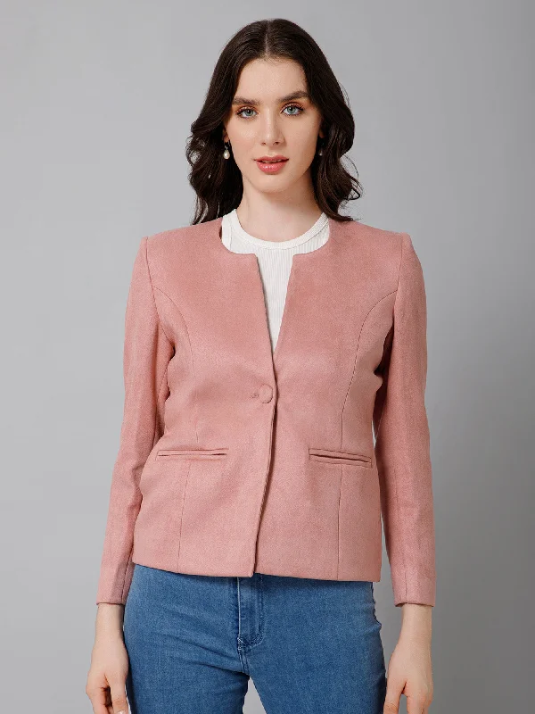 BlazeridentityWomen's   Pink Single breasted  Round neck  Blazer