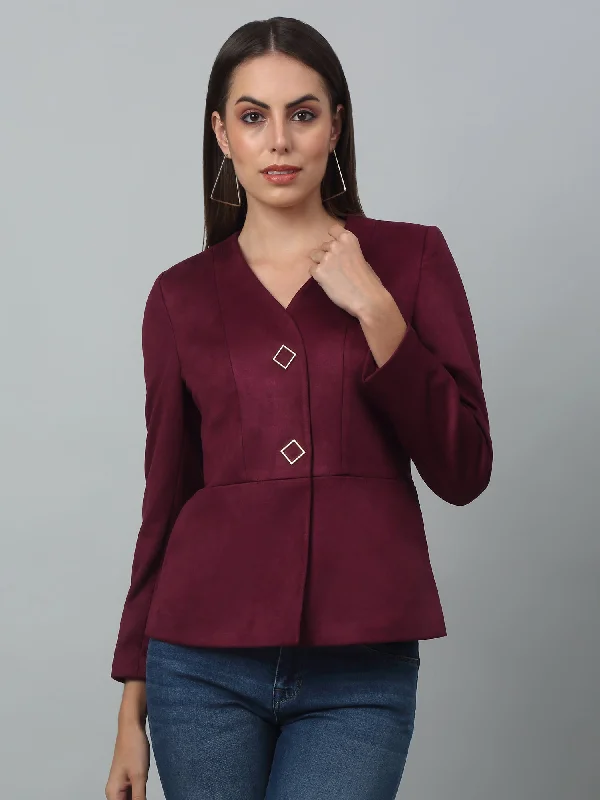 BlazercauseWomen's   Wine Single breasted  V neck Blazer