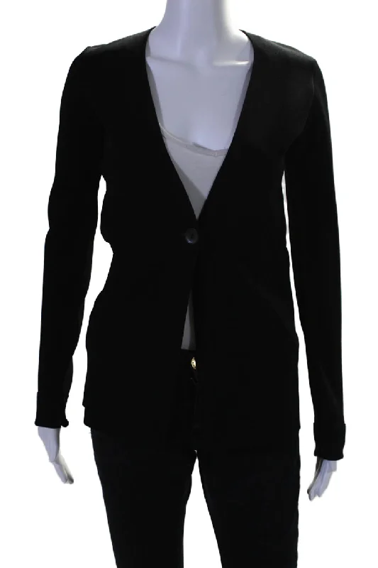 BlazercloudCapsule 121 Womens Single Button V Neck Knit Blazer Jacket Black