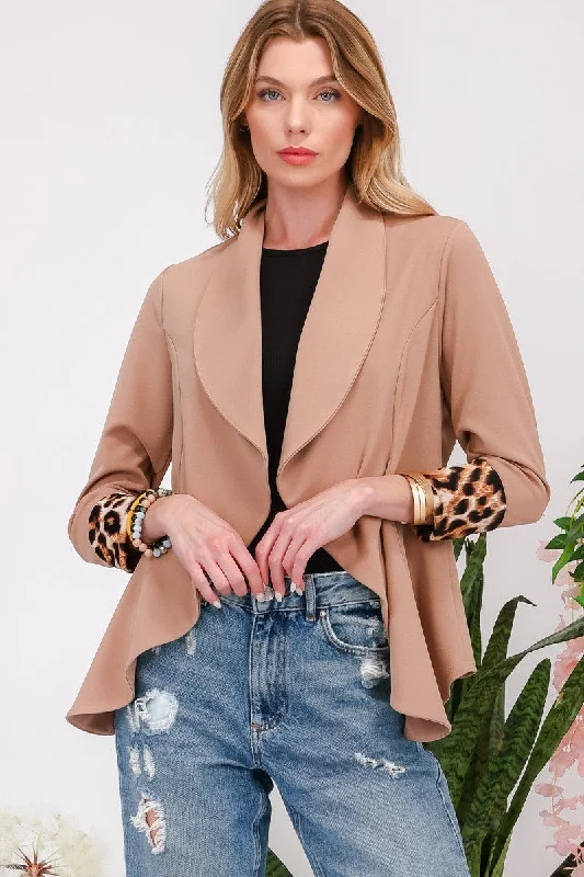 BlazerlegendCeleste Full Size Rolled Leopard Cuff Open Front Blazer