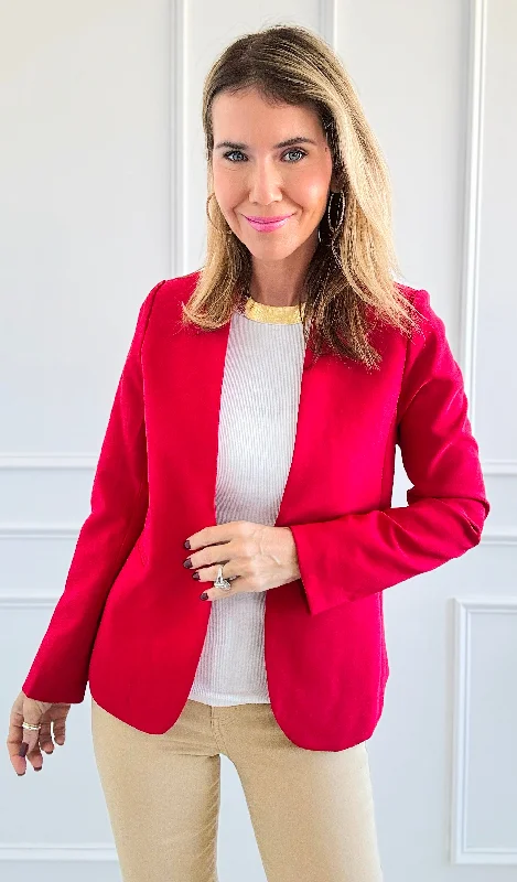 BlazerunityCollarless Open Front Blazer - Red