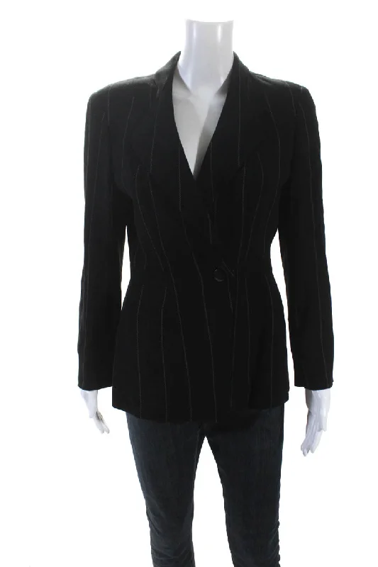 BlazerfanGiorgio Armani Le Collezioni Womens  Pinstriped Blazer Black Wool