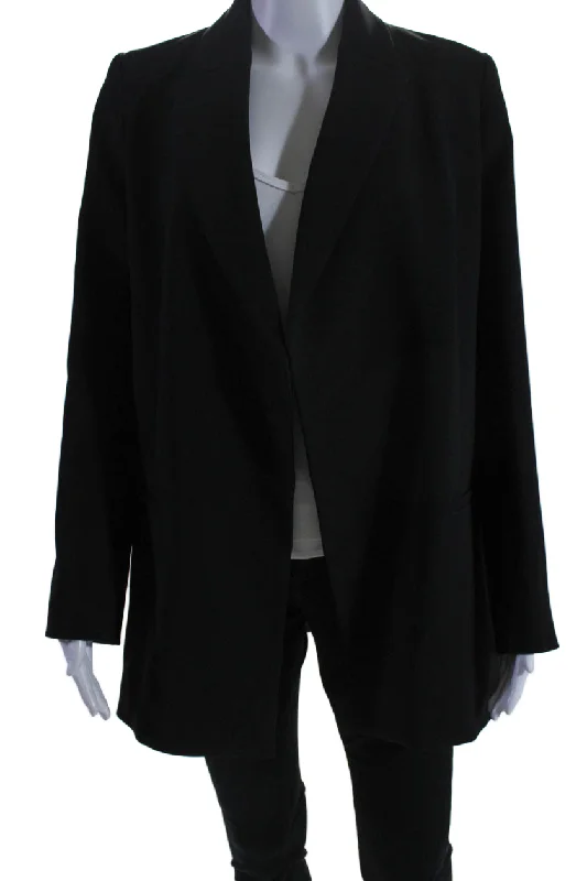 BlazercryptoIndex Womens Long Sleeve Open Front Pointed Lapel Blazer Jacket Black