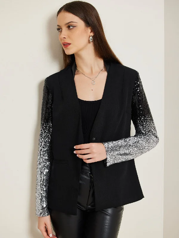 BlazerlookShiny Sequin Long Sleeves Sparkle Casual Blazer Jacket