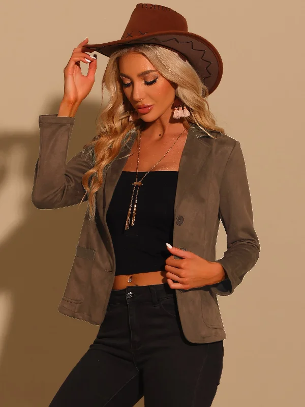 BlazerfilmFaux Suede Lapel Collar Cowgirl 2 Button Blazer Jacket