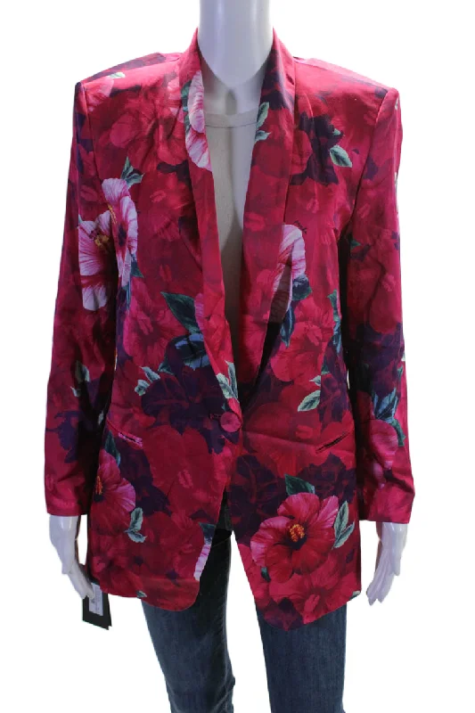 BlazerwinPinko Womens Floral Collared Long Sleeve Button Up Blazer Jacket Pink