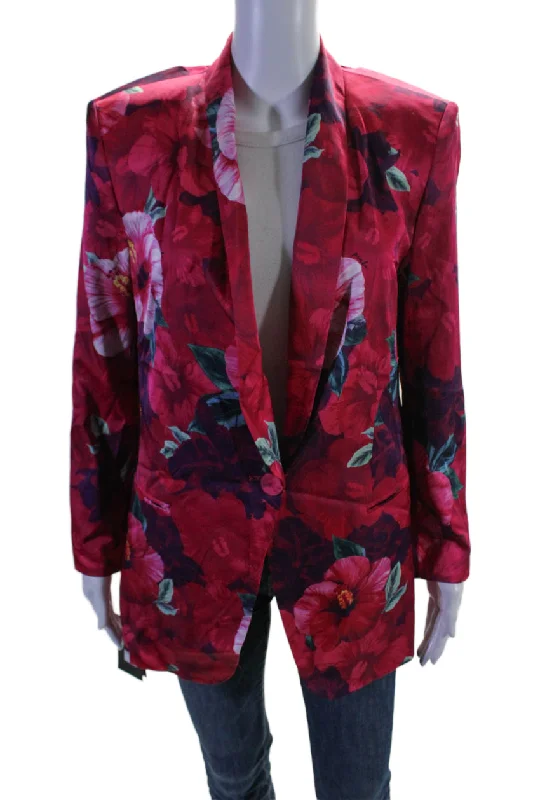 BlazercustomPinko Womens Floral Collared Long Sleeve Button Up Blazer Jacket Pink