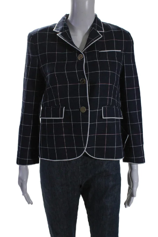 BlazerwearThom Browne Women's Collared Long Sleeves Unlined Plaid Blazer