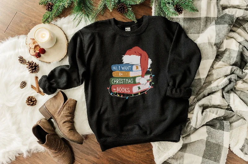 Polyester Hoodiesall i want for christmas is books (book stack) sweatshirt