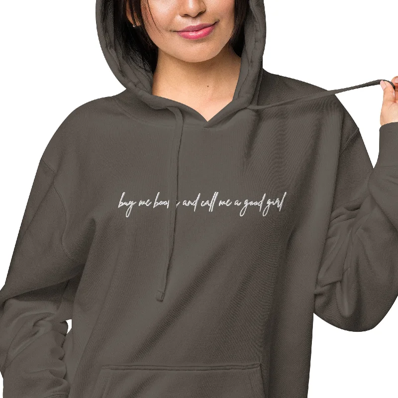 Linen Blend Sweatshirtsbuy me books and call me a good girl embroidered hoodie