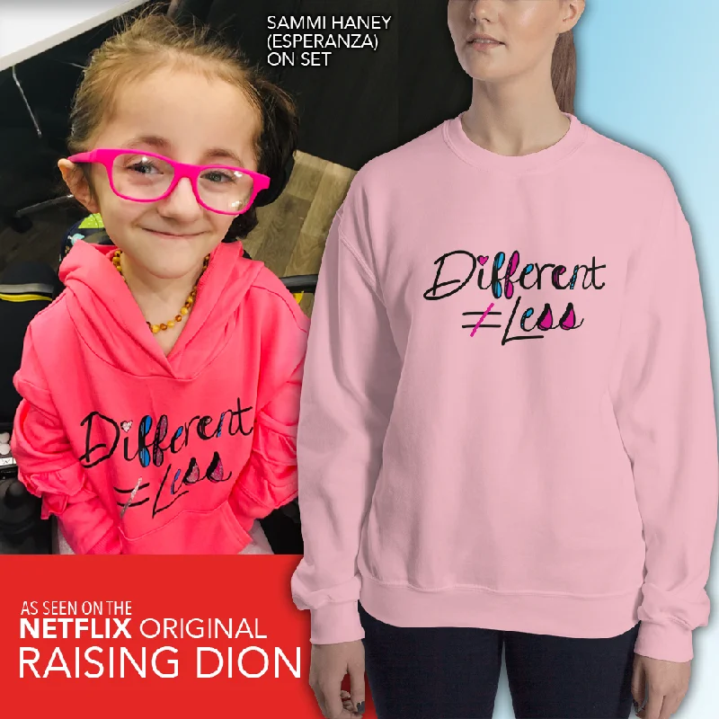 Beaded SweatshirtsDifferent Does Not Equal Less (As Seen on Netflix's Raising Dion) Sweatshirt Light Colors