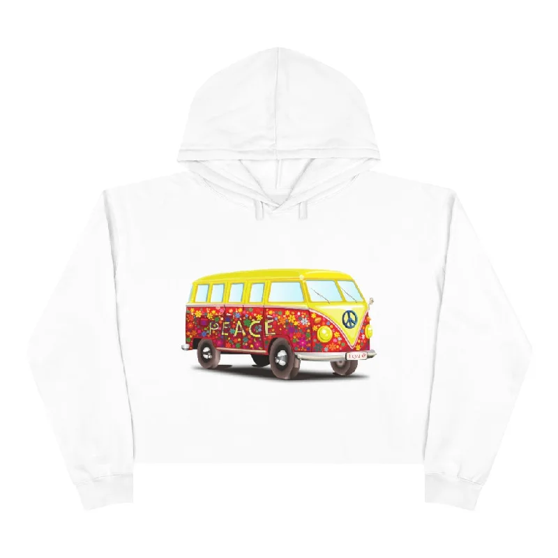 Fleece SweatshirtsPeace Love and Happiness Bus Women's Crop Hoodie