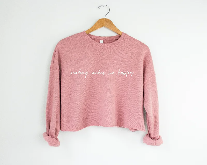 Cotton Hoodiesreading makes me happy crop sweatshirt