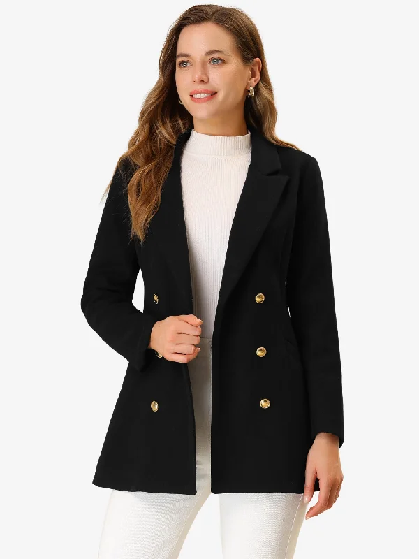 BlazerdefeatDouble Breasted Coat Jacket Work Office Elegant Winter Lapel Blazer