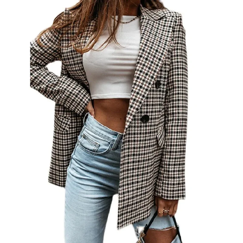 BlazershotWomen's Blazer Casual Jacket Long Sleeve Plaid Check Quilted