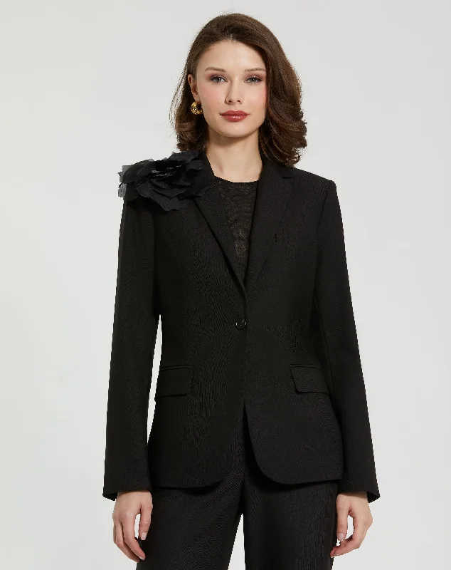 BlazerchicClassic Crepe Blazer Jacket With Flower