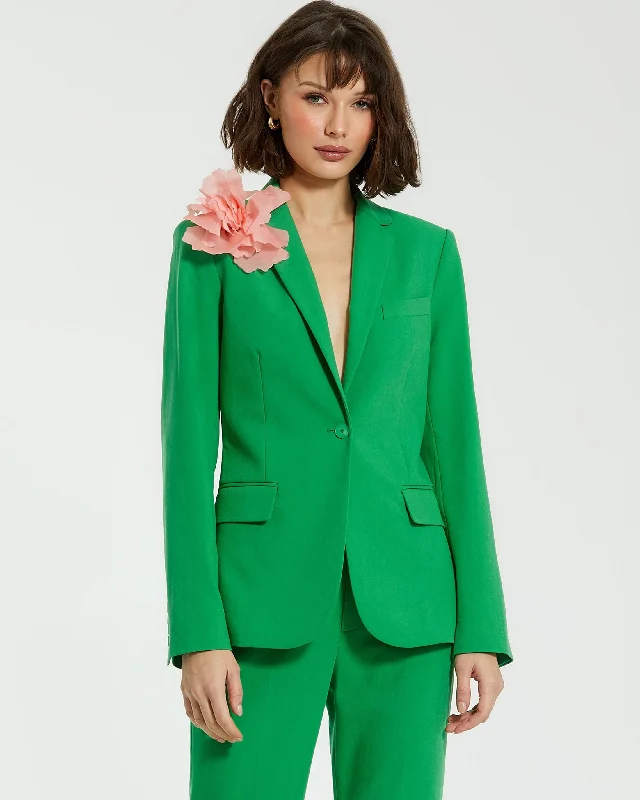 BlazercultureGreen Classic Crepe Blazer Jacket With Flower - FINAL SALE