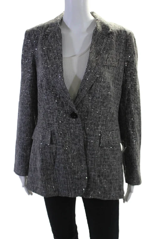 BlazerplayerInsight Womens Holiday Sparke Sequined Blazer Jacket Black White