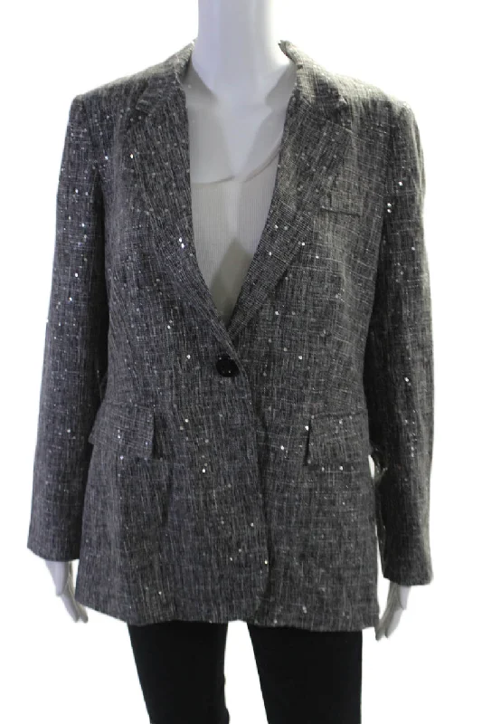 BlazervictoryInsight Womens Holiday Sparkle Sequined Blazer Jacket Black White