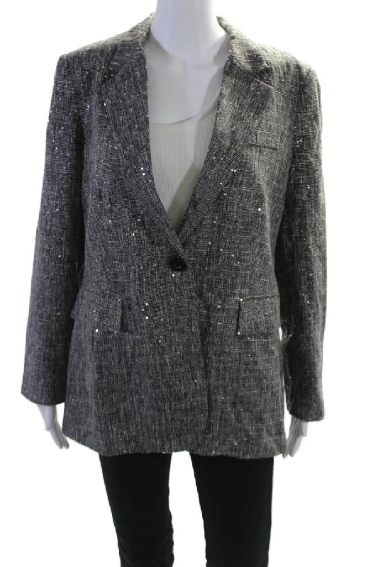 BlazerpassInsight Womens Holiday Sparkle Sequined Blazer Jacket Black White