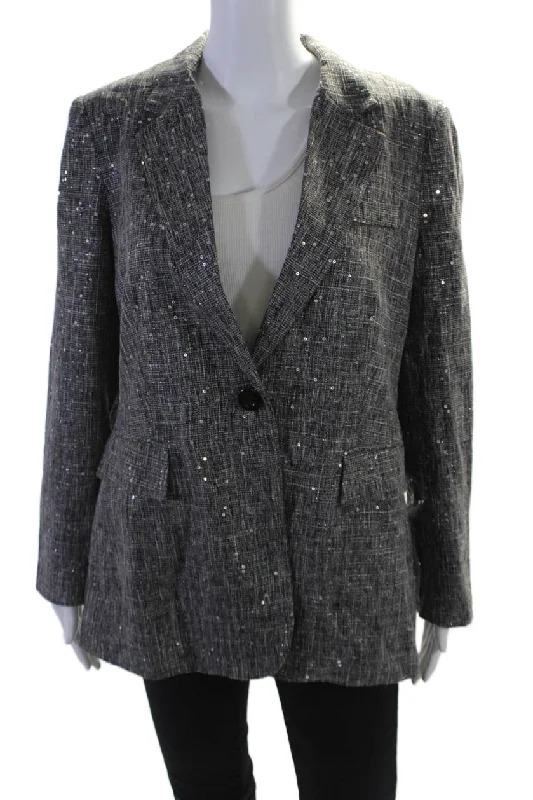 BlazerfashionInsight Womens Holiday sparkle Sequined Blazer Jacket Black White