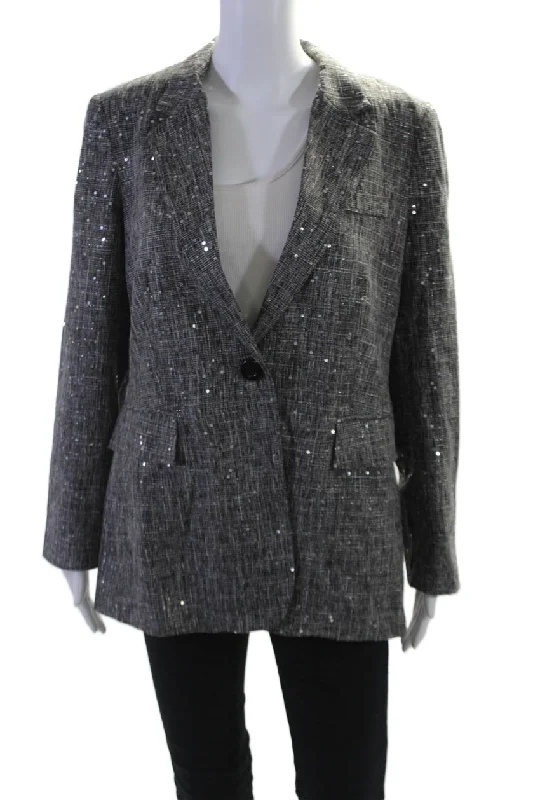 BlazerfanInsight Womens Holiday Sparkle Sequined Blazer Jacket Black White