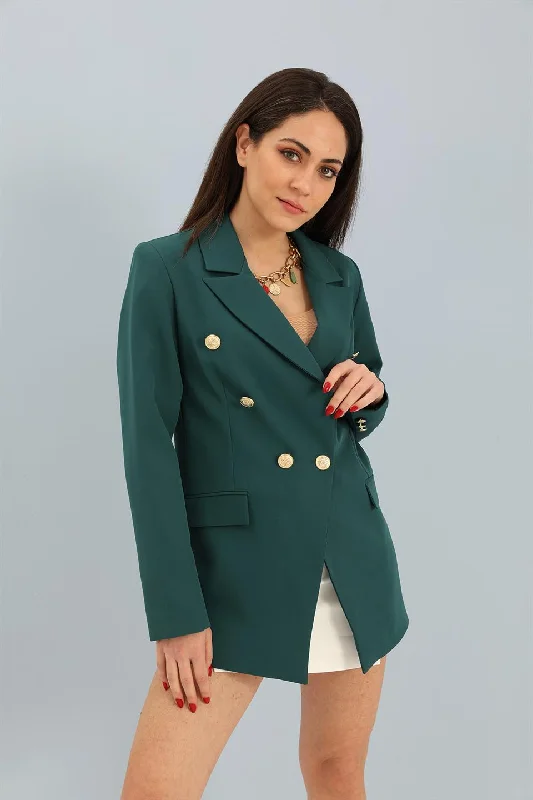 BlazerinitiativeWomen's Blazer Fleto Pocket Atlas Fabric Jacket - Emerald