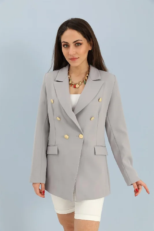 BlazerfestivalWomen's Blazer Fleto Pocket Atlas Fabric Jacket - Gray