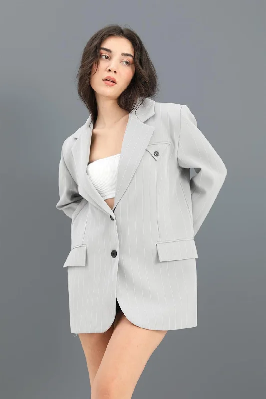 BlazeridentityWomen's Blazer Jacket Striped Atlas Fabric - Gray