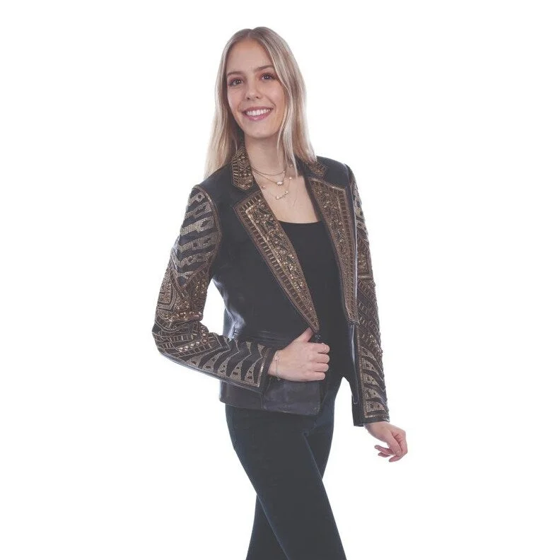 BlazerclassicScully Western Jacket Womens Beaded Leather Blazer Hook & Eye F0_L1063