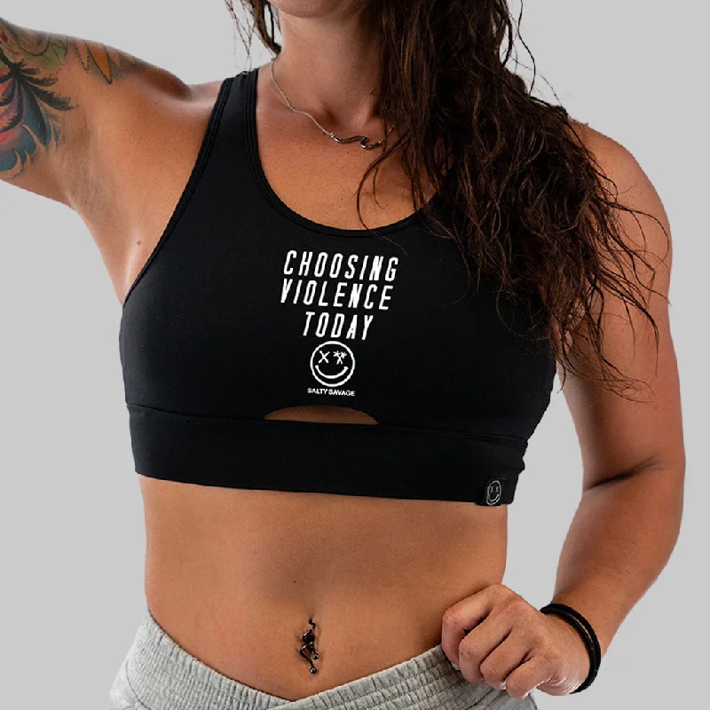 Waterproof jacketSalty Savage Ladies “Choosing Violence Today” Peekaboo Sports Bra | Cocoa Beach Performance