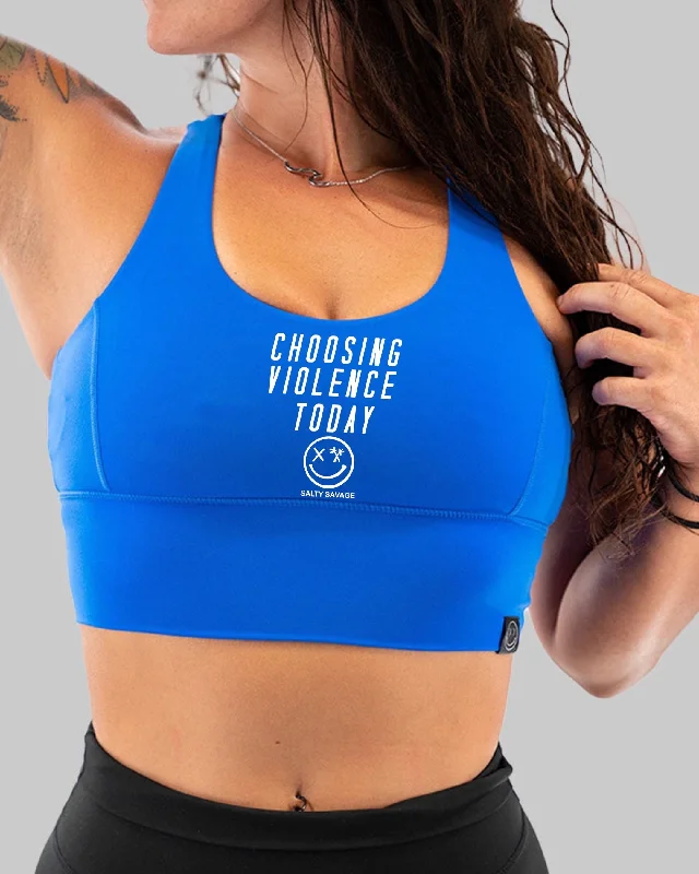 Outdoor teeSalty Savage Ladies "Choosing Violence Today" X Back Sports Bra | Cocoa Beach Performance