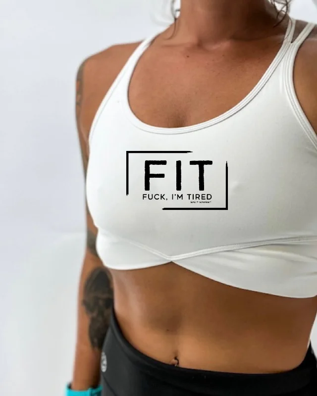 Sports teeSalty Savage Ladies "FIT Fuck, I’m Tired" V Cut Sports Bra