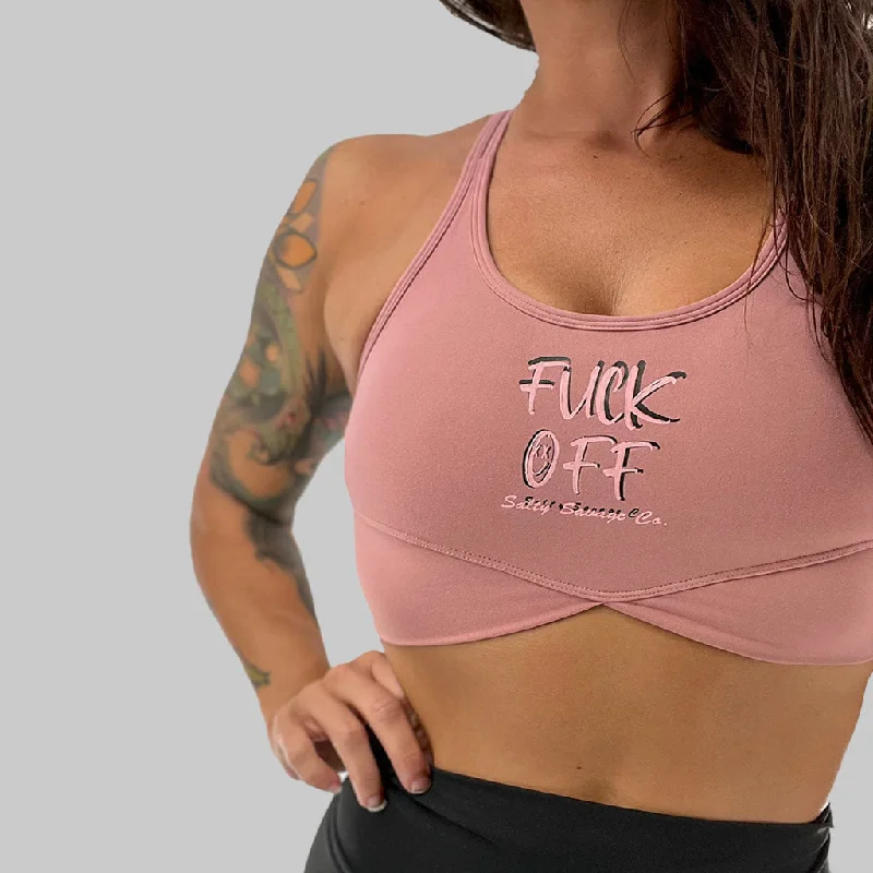 Reflective tankSalty Savage Ladies “Fuck Off” V Cut Sports Bra | Pink