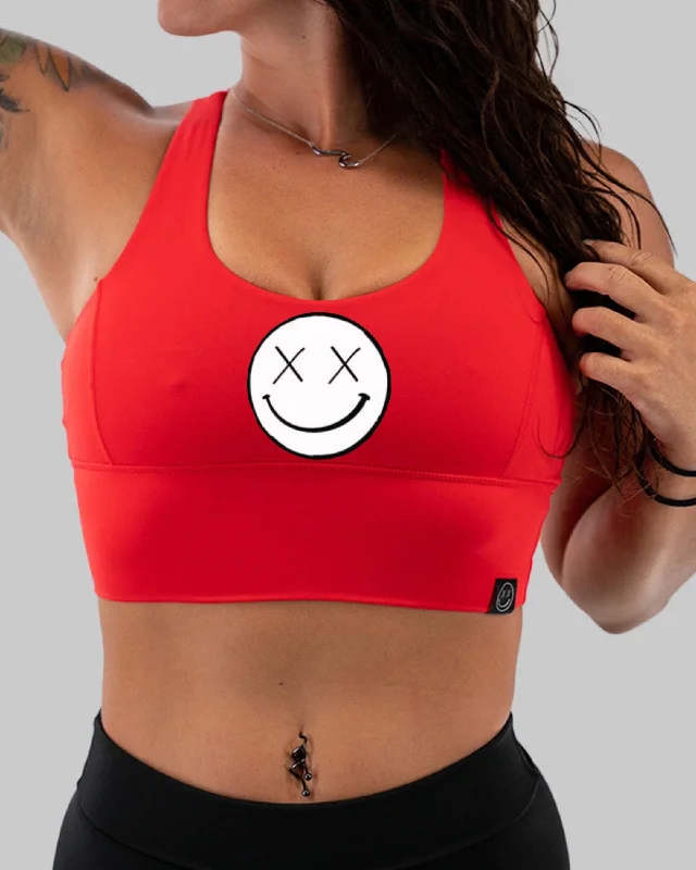 High-visibility teeSalty Savage Ladies "OG Basic Smile" X Back Longlne Sports Bra | Cocoa Beach Performance