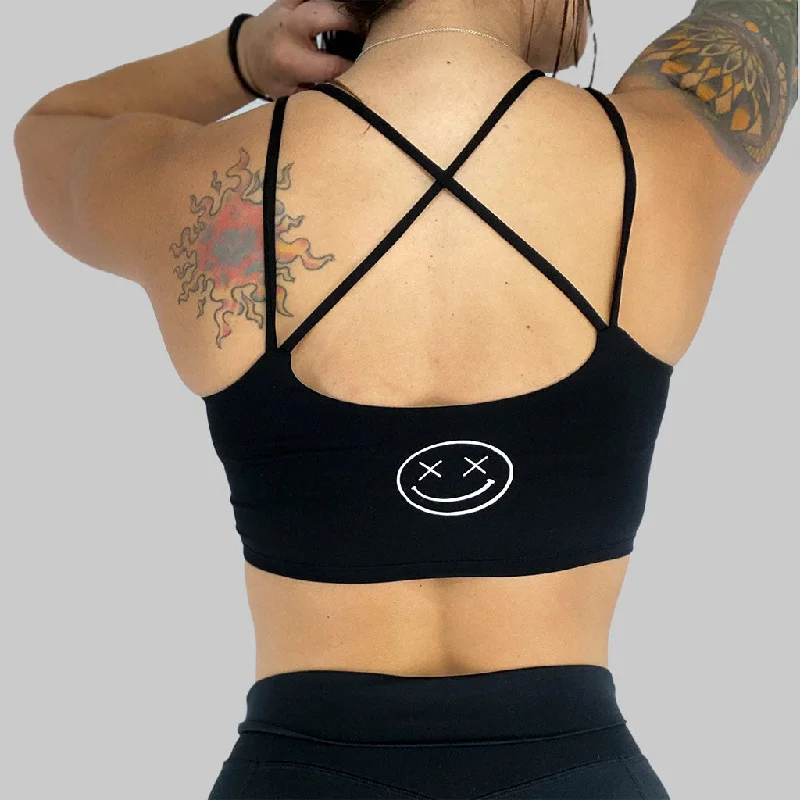 Trail teeSalty Savage Ladies “OG Smile” Cross Back Longline Sports Bra | Black