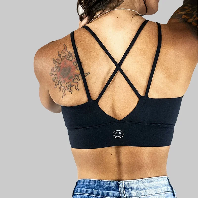 Hiking tankSalty Savage Ladies “OG Smile” Peekaboo Sports Bra | Black