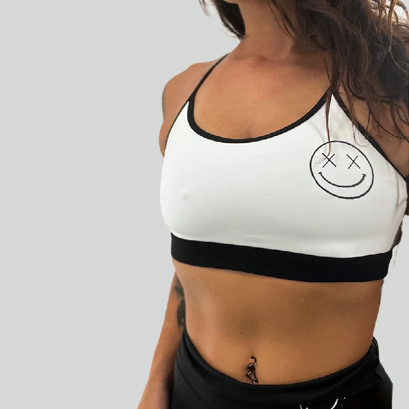 Performance vestSalty Savage Ladies “OG Smile” Two Tone Racerback Sports Bra | White