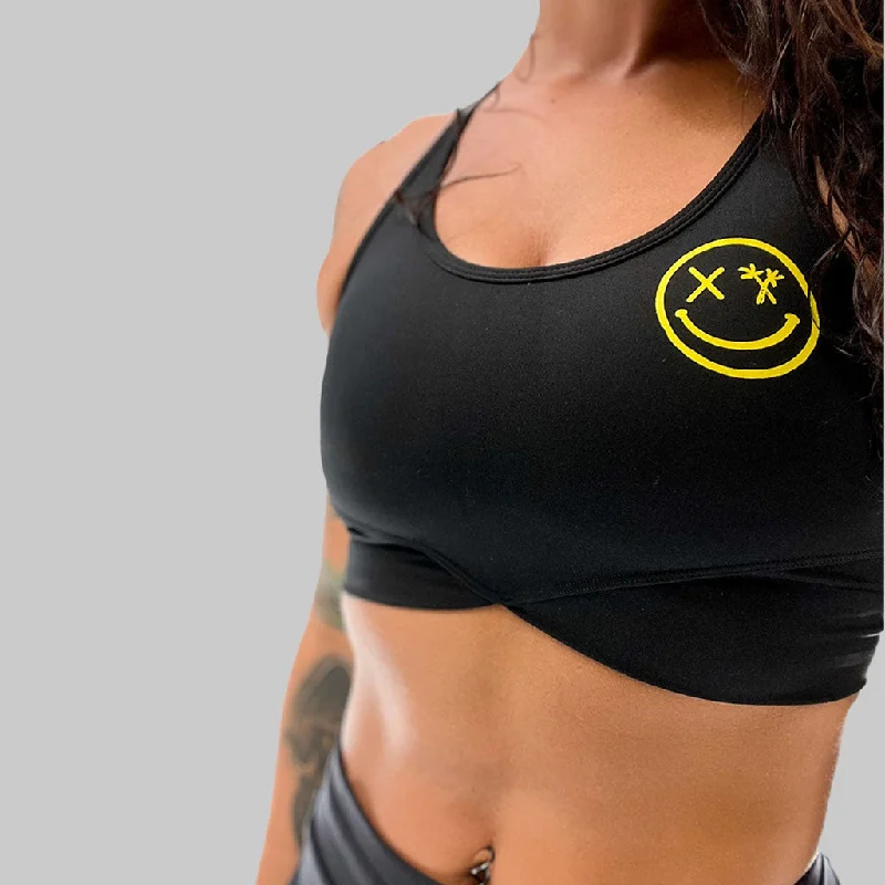 Gym hoodieSalty Savage Ladies “Spliced Smile” V Cut Sports Bra | Yellow