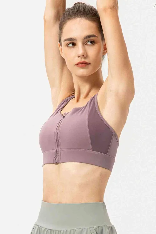 Reflective tankZip-Up Round Neck Sports Bra